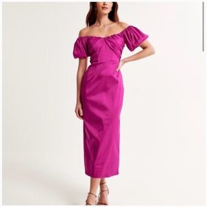 Abercrombie & Fitch Fuchsia Off-Shoulder Midi Dress